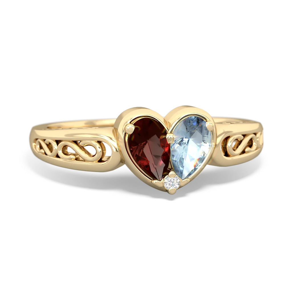 Garnet Filligree 'One Heart' 14K Yellow Gold ring R5070