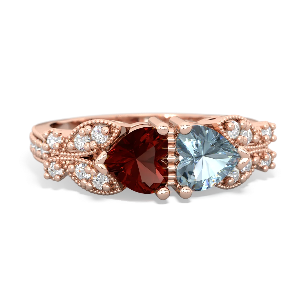 Garnet Diamond Butterflies 14K Rose Gold ring R5601