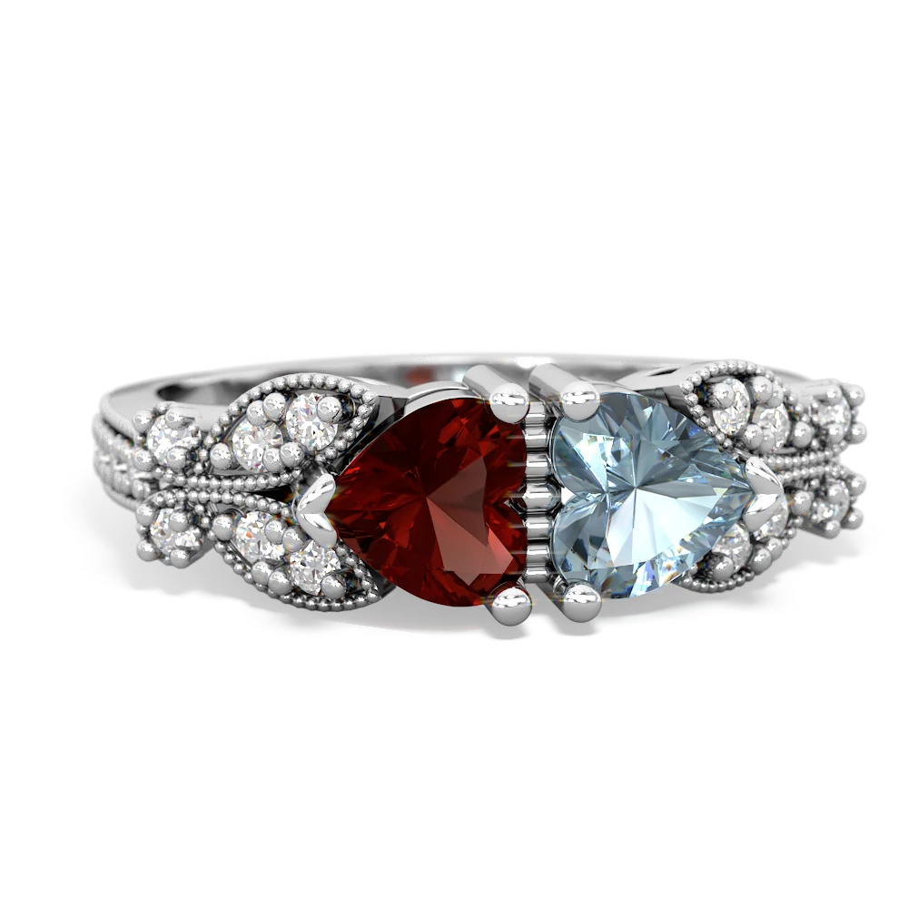 Garnet Diamond Butterflies 14K White Gold ring R5601