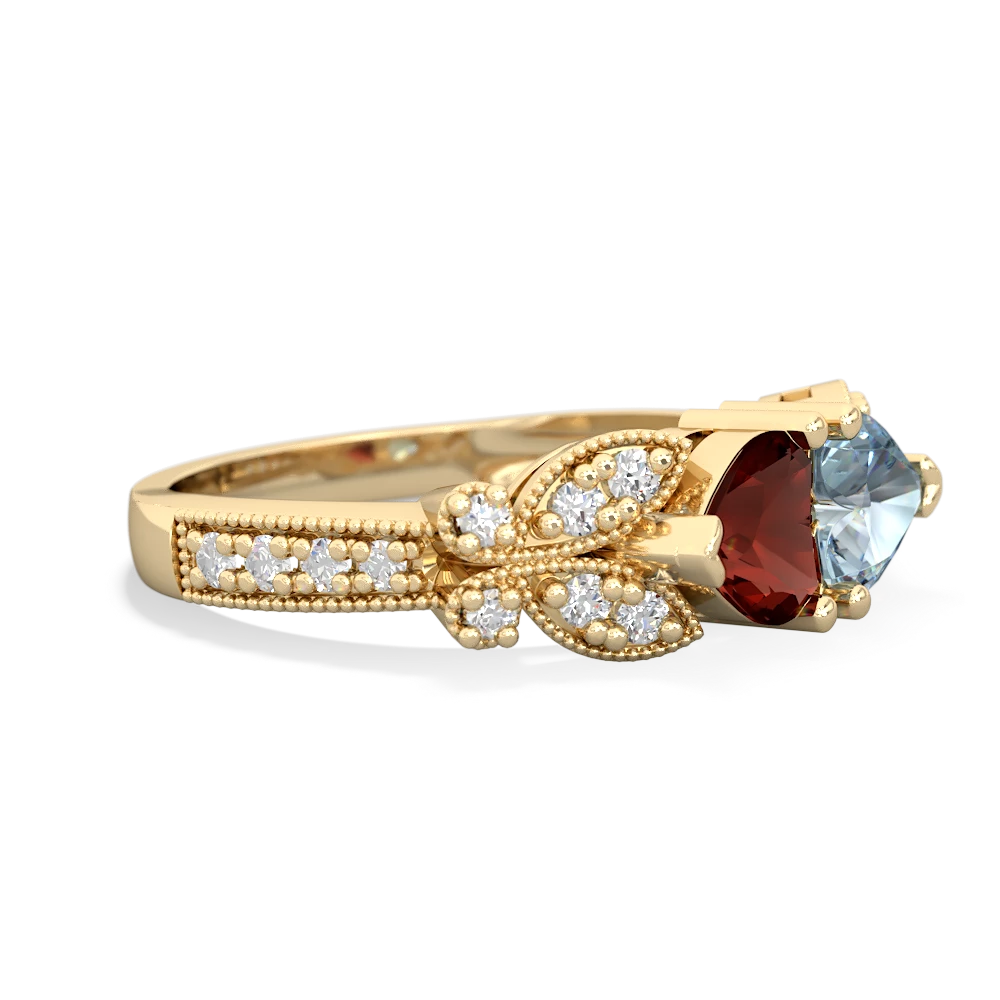 Garnet Diamond Butterflies 14K Yellow Gold ring R5601