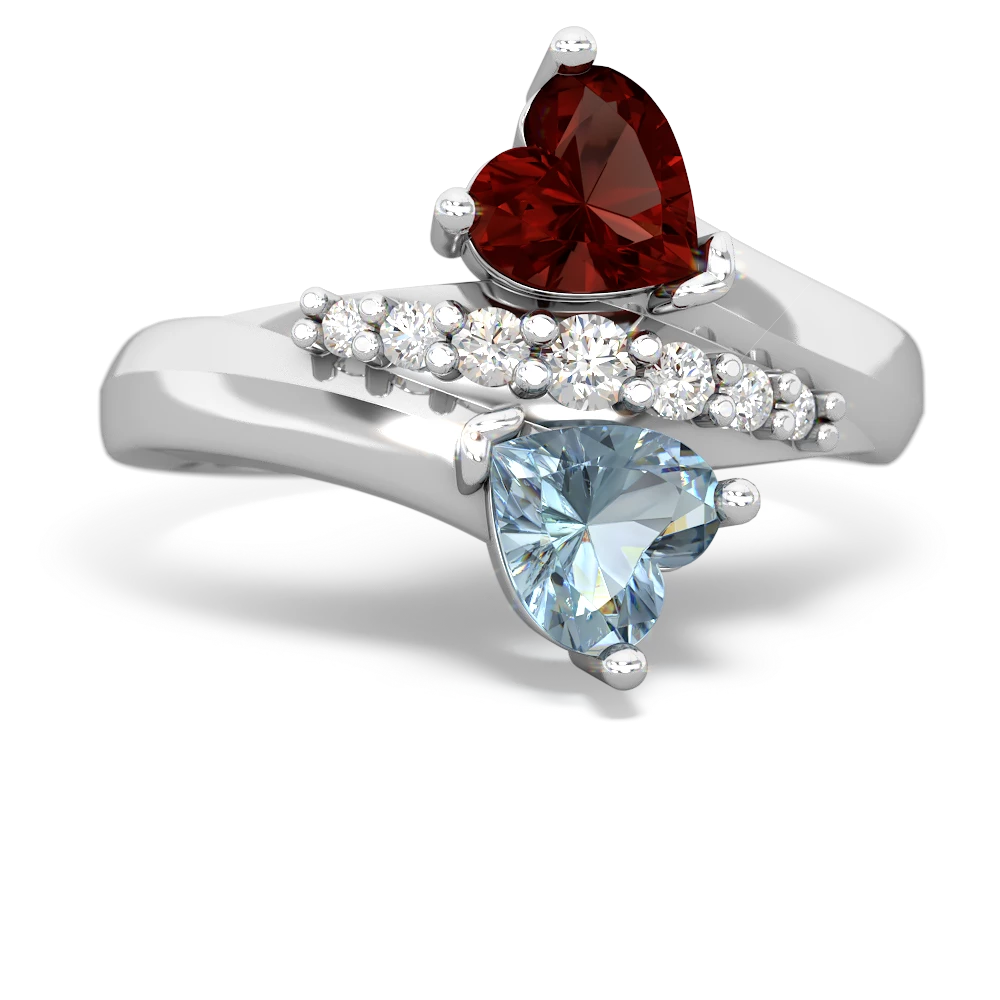 Garnet Heart To Heart 14K White Gold ring R2064