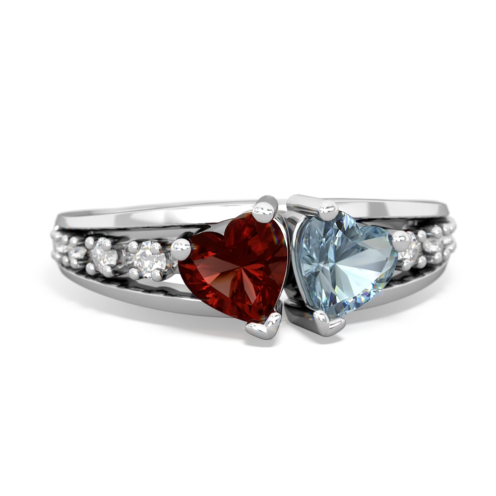 Garnet Heart To Heart 14K White Gold ring R3342