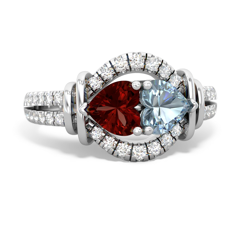 Garnet Art-Deco Keepsake 14K White Gold ring R5630