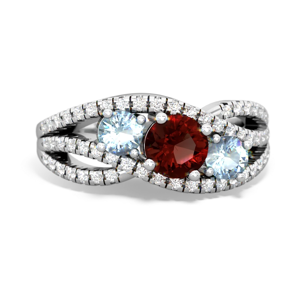 Garnet Three Stone Aurora 14K White Gold ring R3080