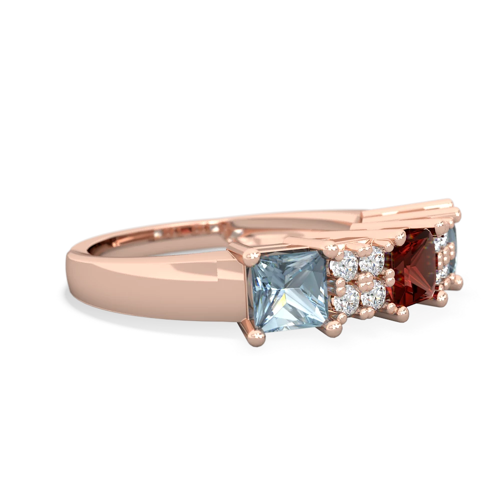 Garnet Three Stone Diamond Cluster 14K Rose Gold ring R2592