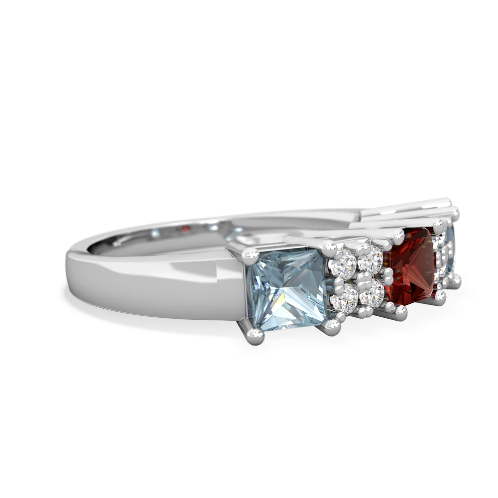 Garnet Three Stone Diamond Cluster 14K White Gold ring R2592