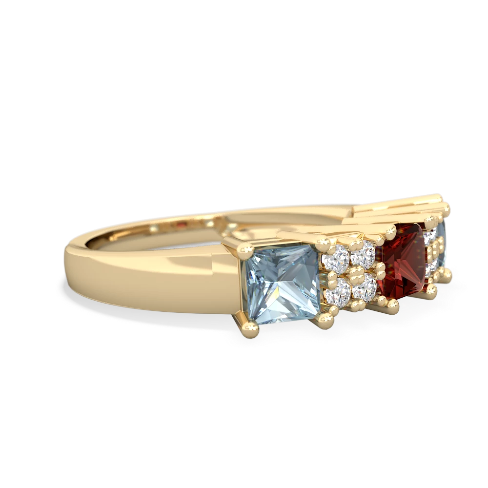 Garnet Three Stone Diamond Cluster 14K Yellow Gold ring R2592