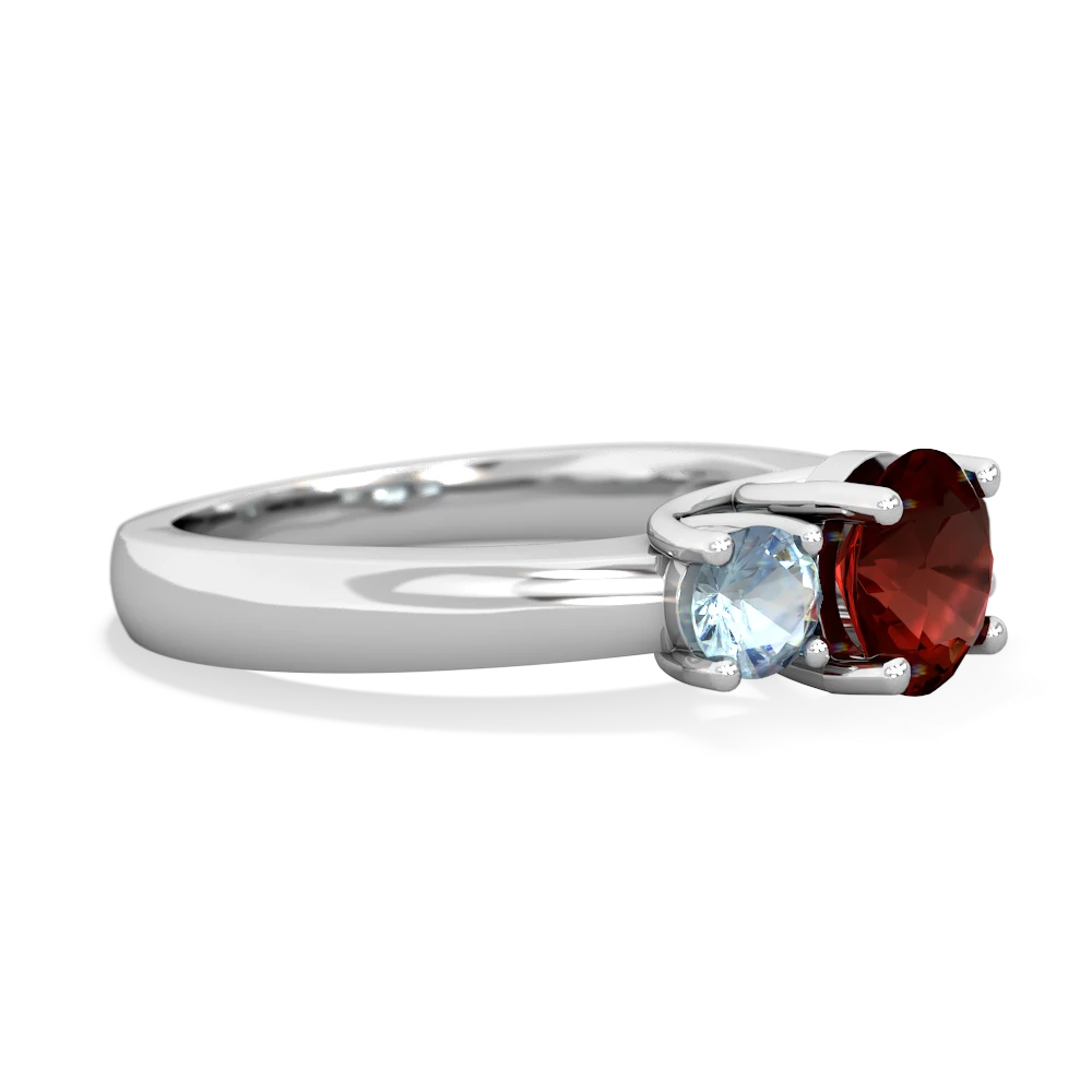 Garnet Three Stone Round Trellis 14K White Gold ring R4018