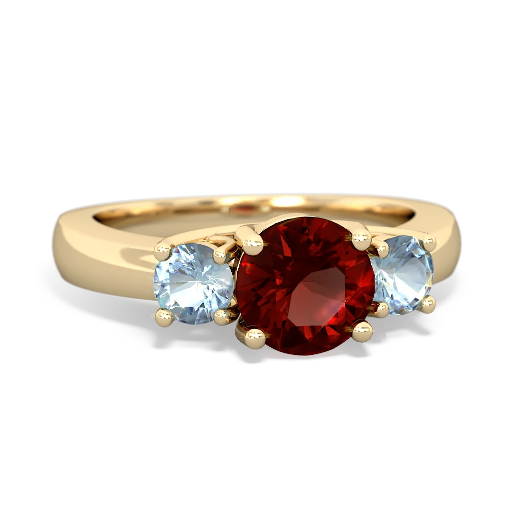 Garnet Three Stone Round Trellis 14K Yellow Gold ring R4018