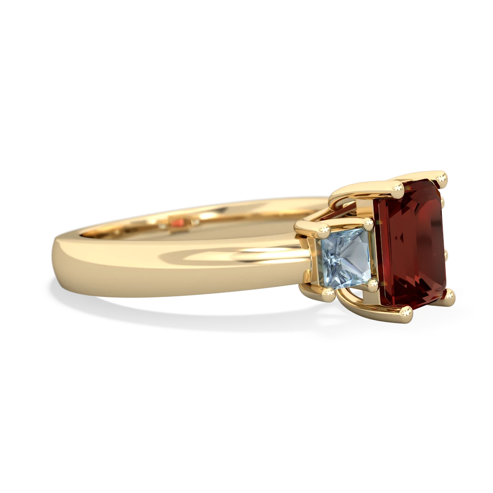 Garnet Three Stone Emerald-Cut Trellis 14K Yellow Gold ring R4021