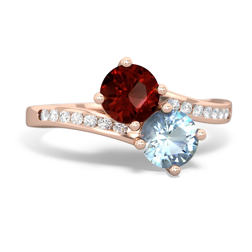 Garnet Channel Set Two Stone 14K Rose Gold ring R5303