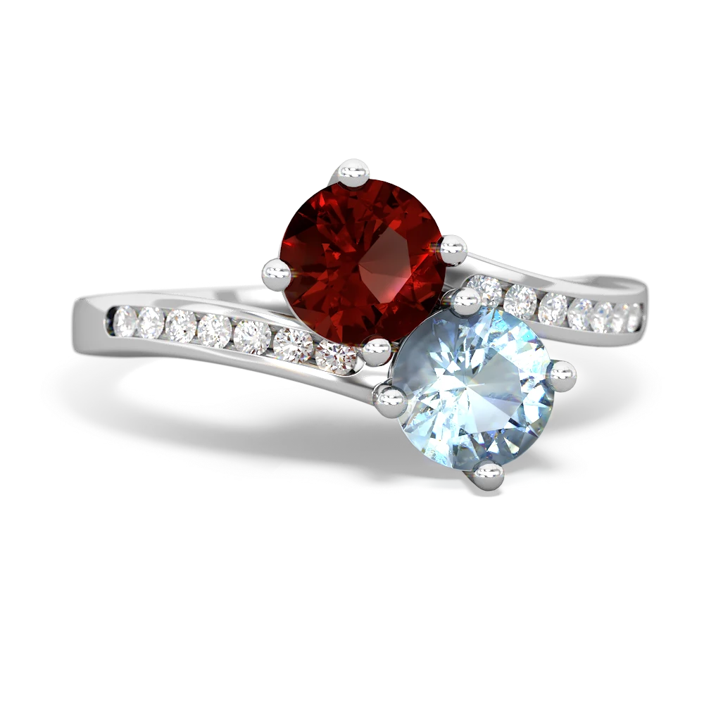 Garnet Channel Set Two Stone 14K White Gold ring R5303