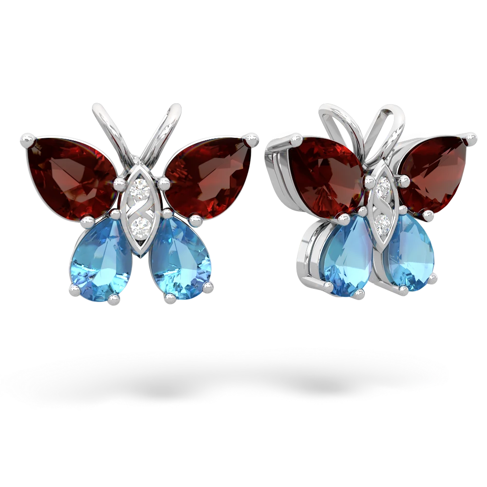 Garnet Butterfly 14K White Gold earrings E2215