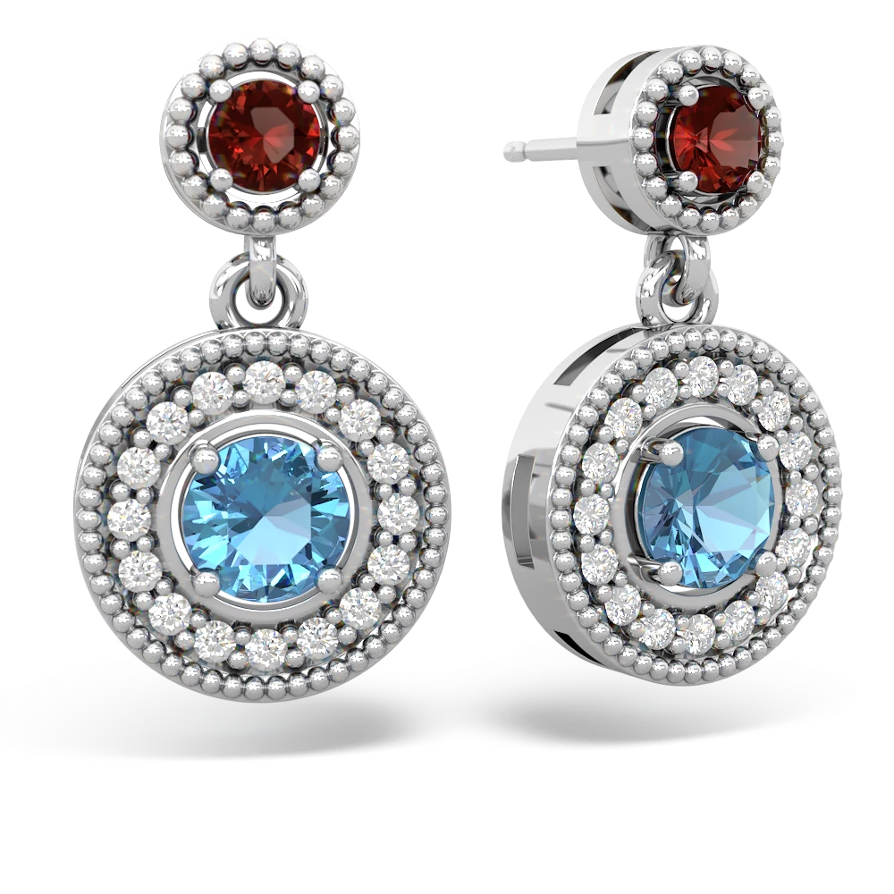 Garnet Halo Dangle 14K White Gold earrings E5319