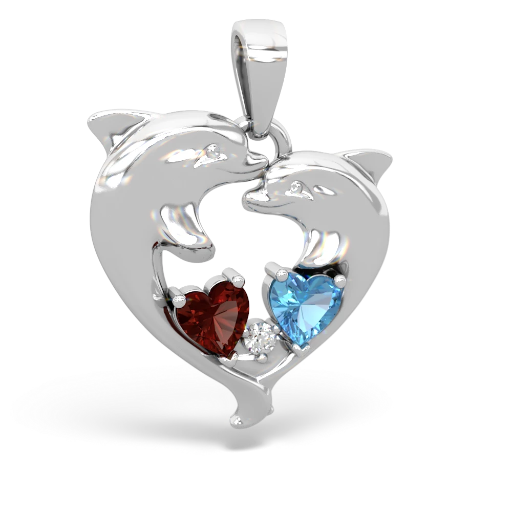 Garnet Dolphin Heart 14K White Gold pendant P5820