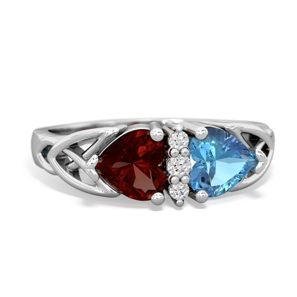 Garnet Celtic Knot Double Heart 14K White Gold ring R5040