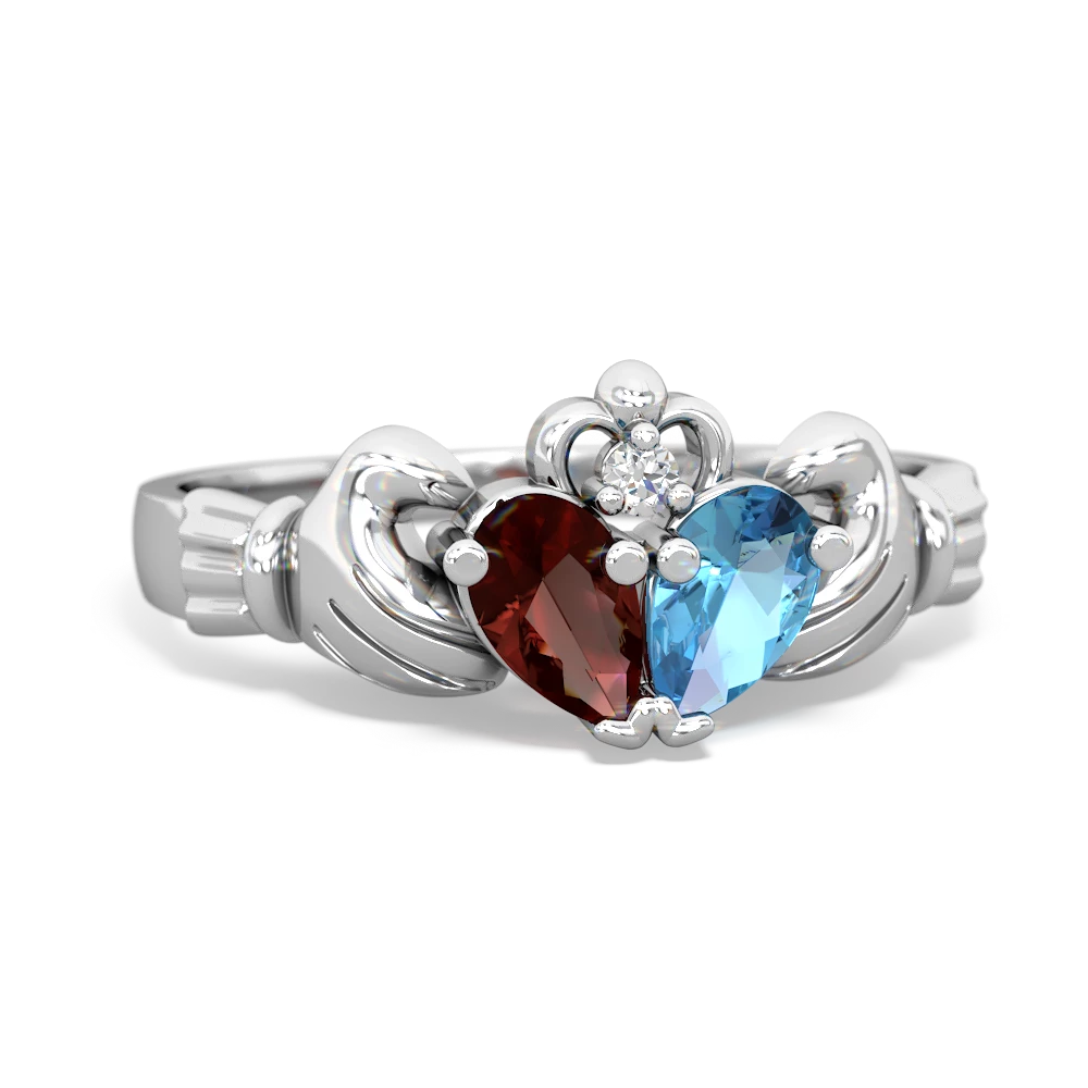 Garnet 'Our Heart' Claddagh 14K White Gold ring R2388