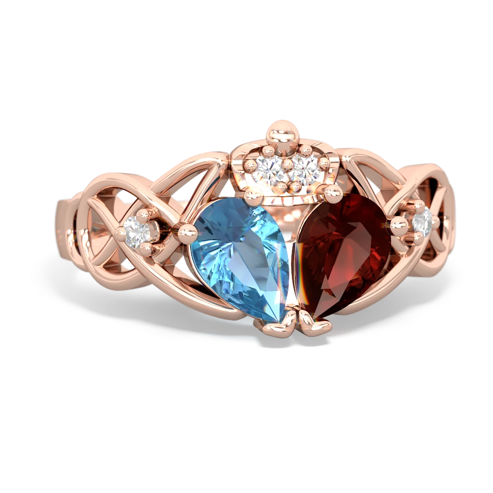 Garnet 'One Heart' Celtic Knot Claddagh 14K Rose Gold ring R5322