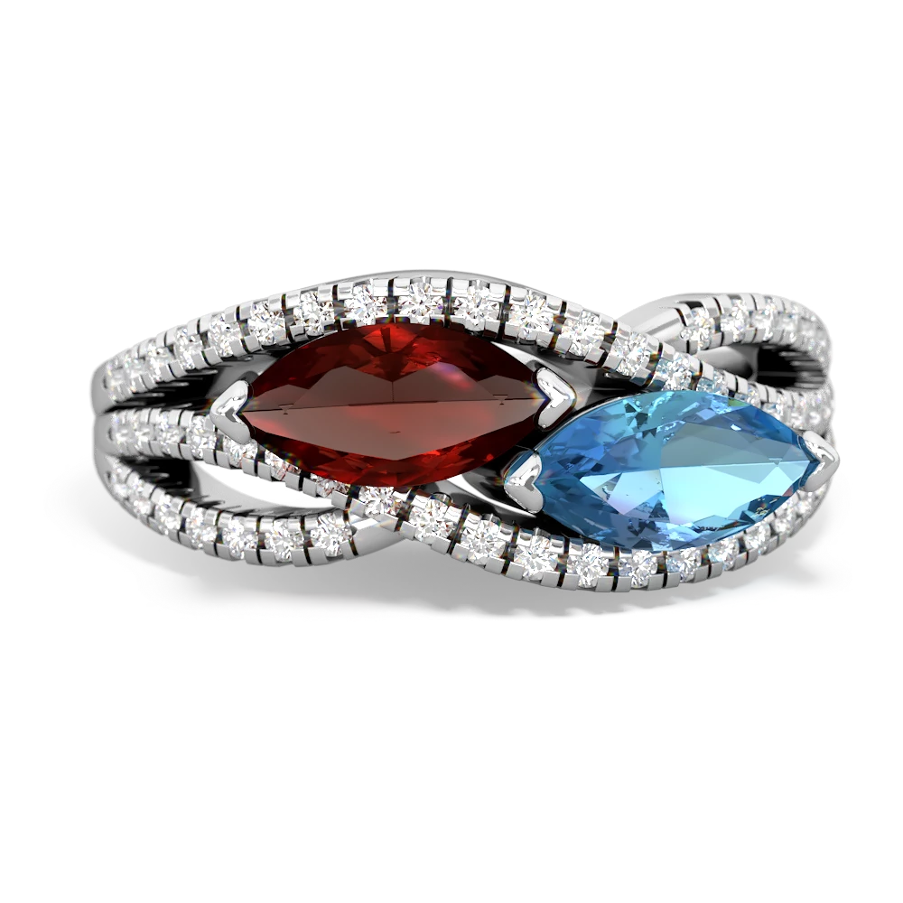 Garnet Diamond Rivers 14K White Gold ring R3070