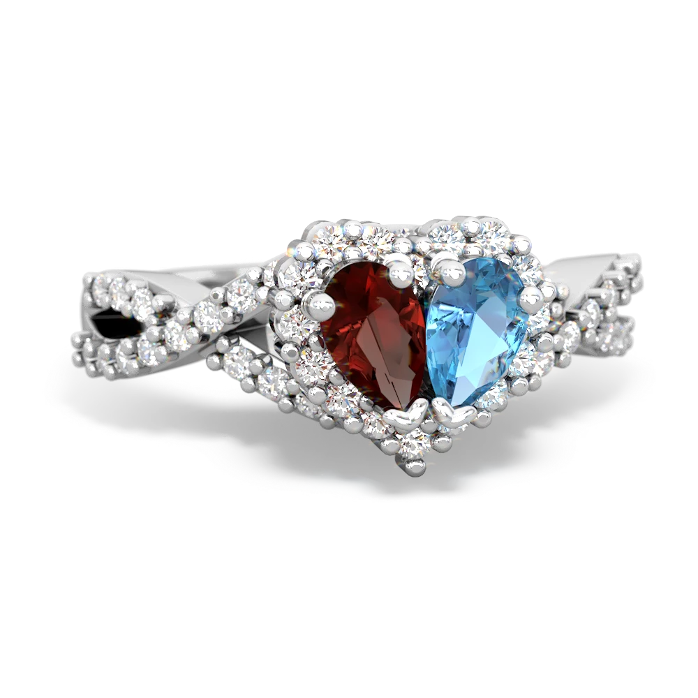 Garnet Diamond Twist 'One Heart' 14K White Gold ring R2640HRT