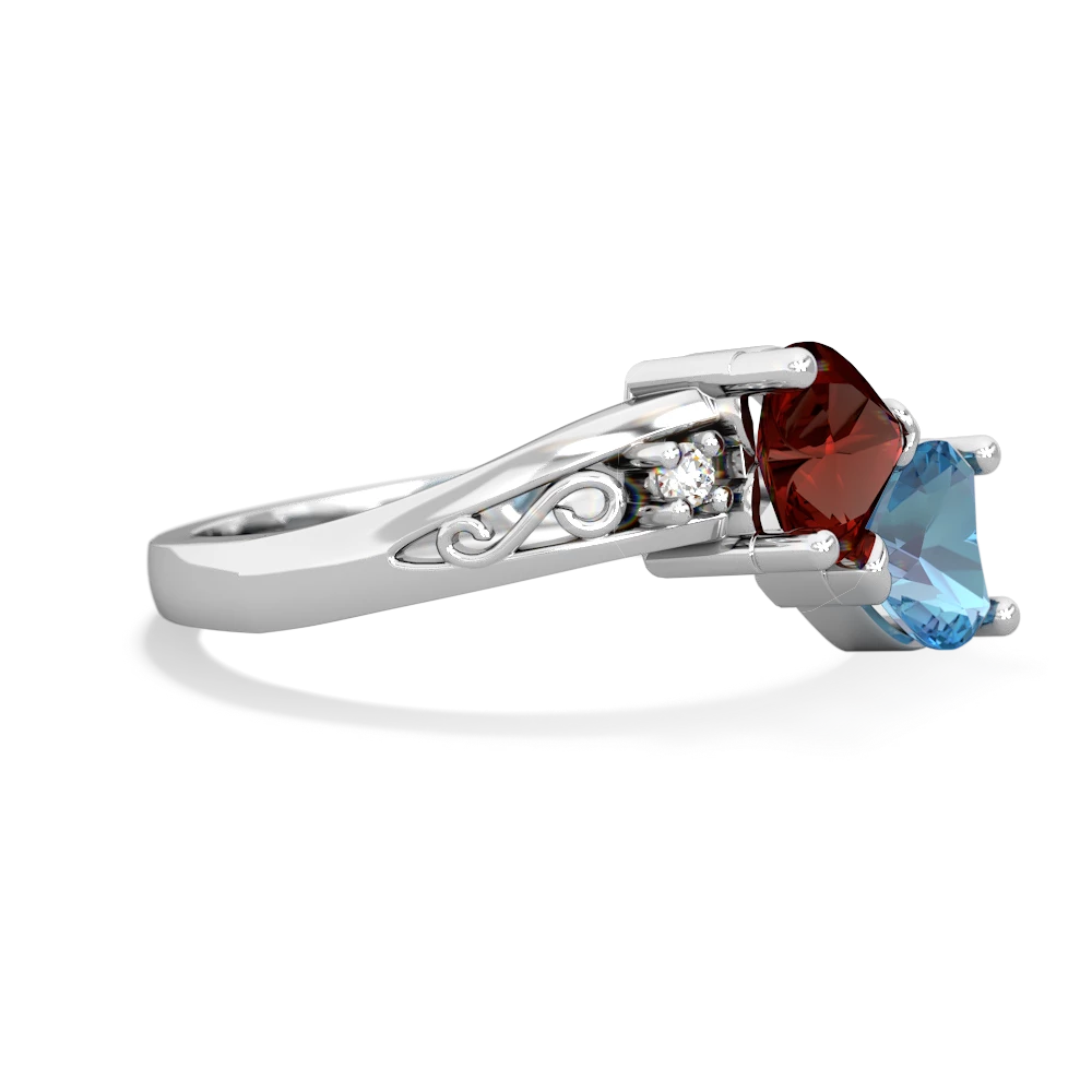 Garnet Snuggling Hearts 14K White Gold ring R2178