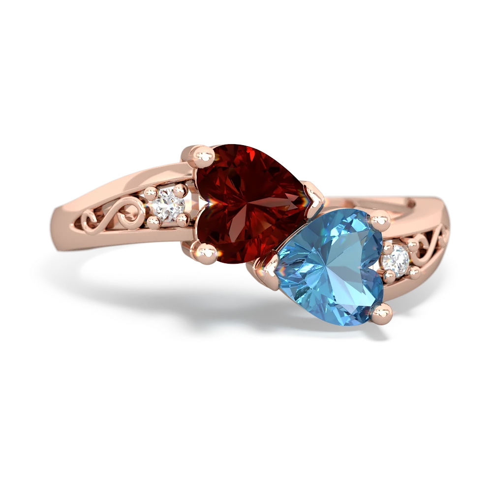 Garnet Snuggling Hearts 14K Rose Gold ring R2178