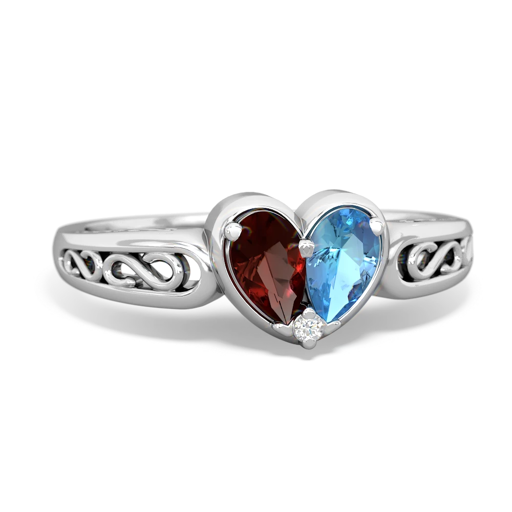 Garnet Filligree 'One Heart' 14K White Gold ring R5070