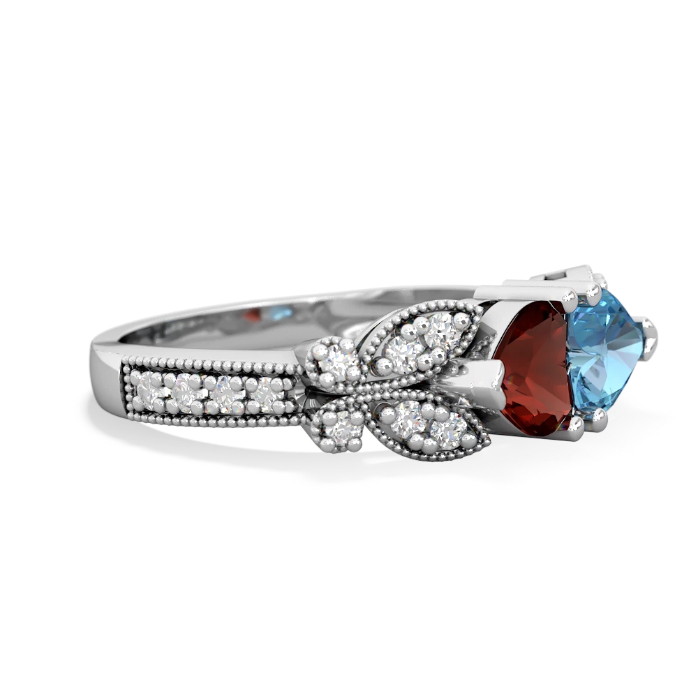 Garnet Diamond Butterflies 14K White Gold ring R5601