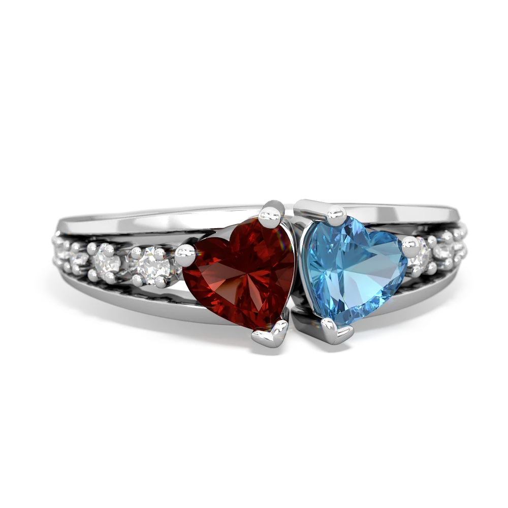 Garnet Heart To Heart 14K White Gold ring R3342