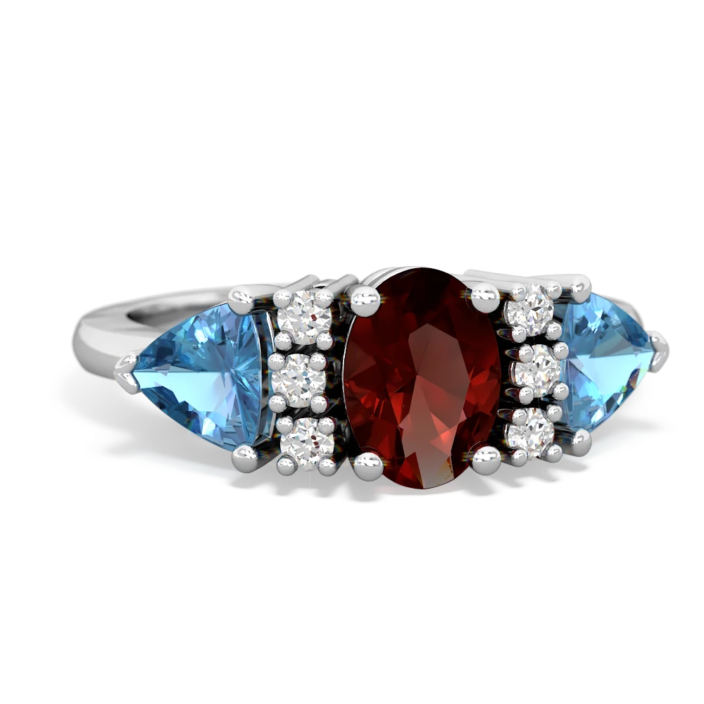 Garnet Antique Style Three Stone 14K White Gold ring R2186