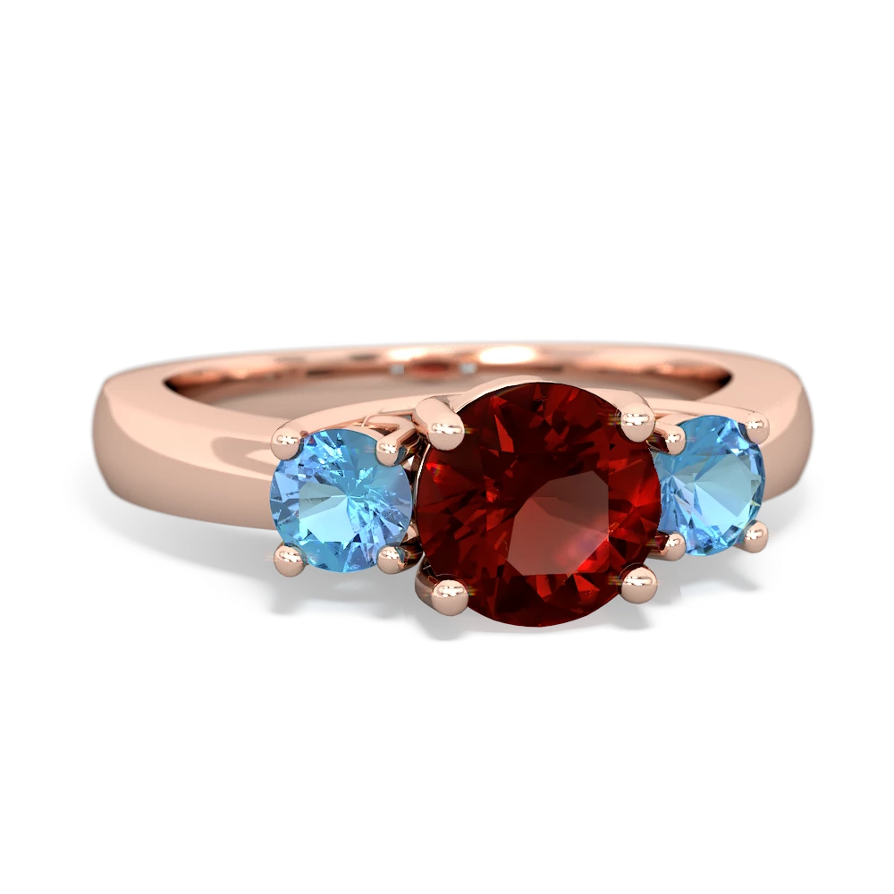 Garnet Three Stone Round Trellis 14K Rose Gold ring R4018