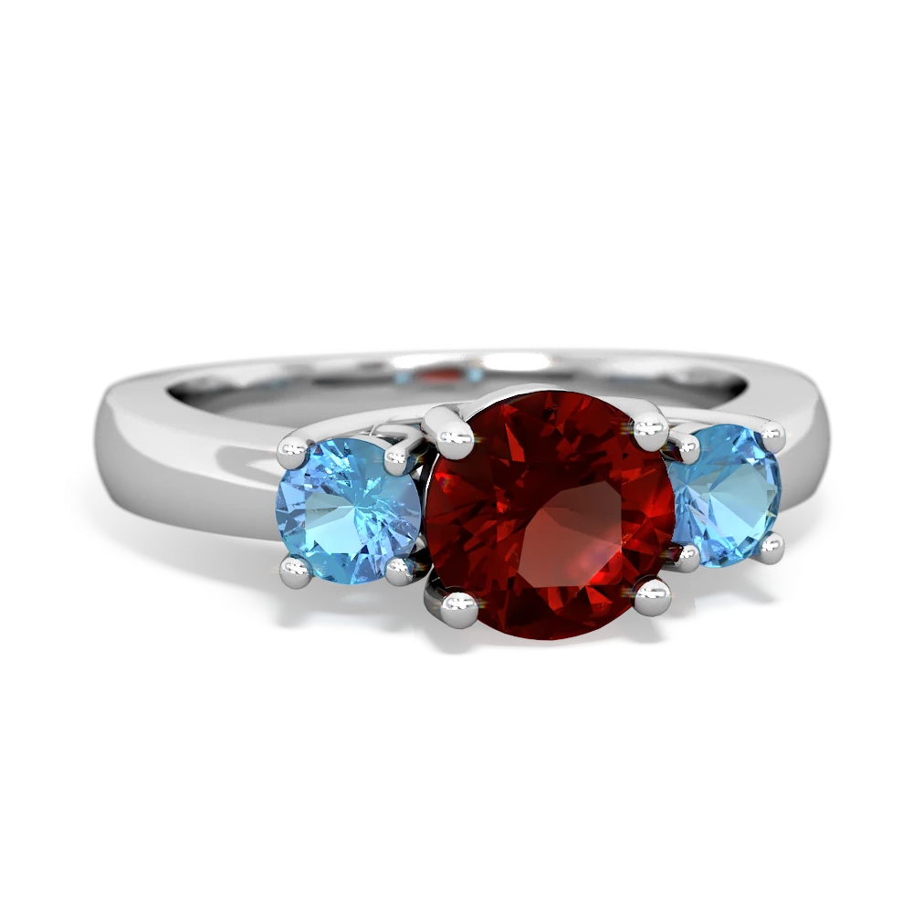 Garnet Three Stone Round Trellis 14K White Gold ring R4018