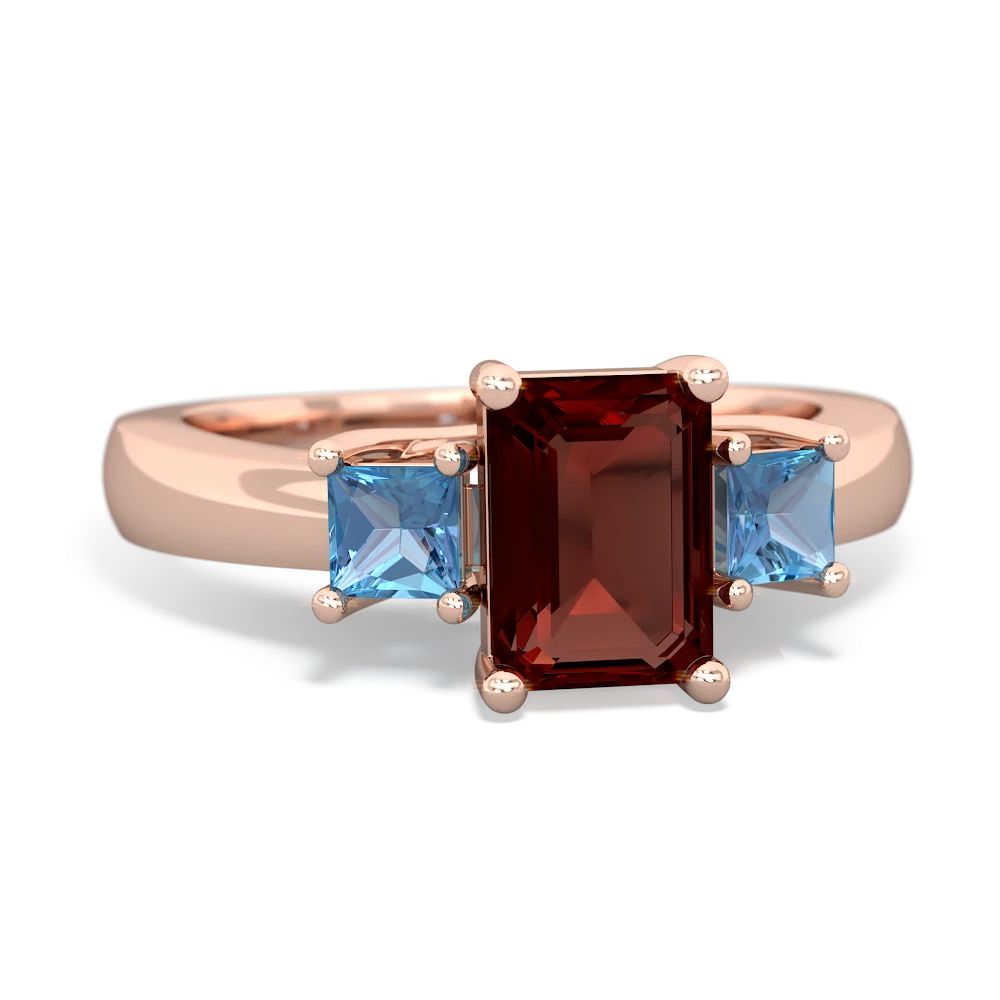 Garnet Three Stone Emerald-Cut Trellis 14K Rose Gold ring R4021