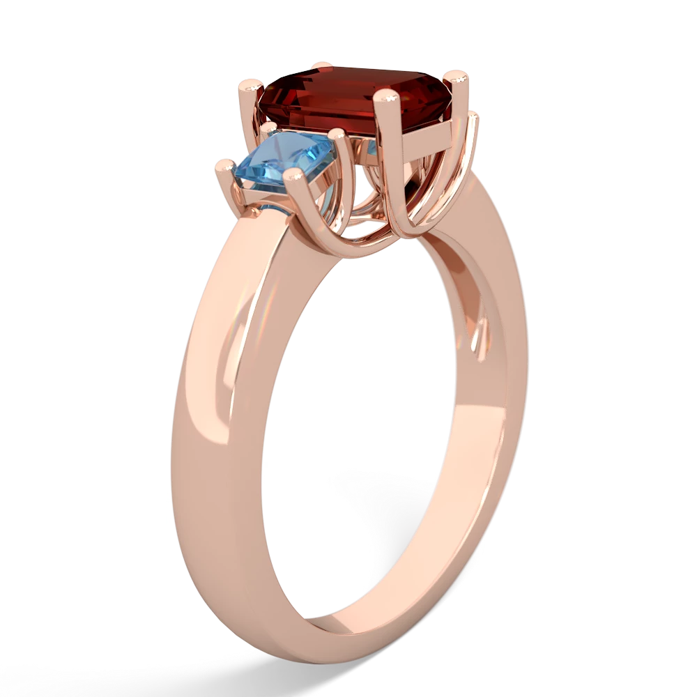 Garnet Three Stone Emerald-Cut Trellis 14K Rose Gold ring R4021