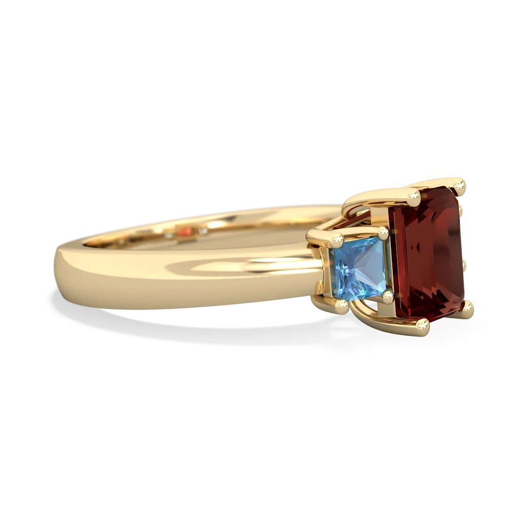 Garnet Three Stone Emerald-Cut Trellis 14K Yellow Gold ring R4021