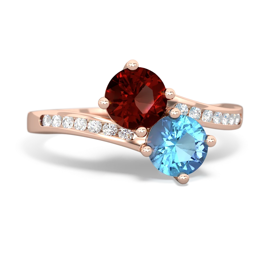 Garnet Channel Set Two Stone 14K Rose Gold ring R5303