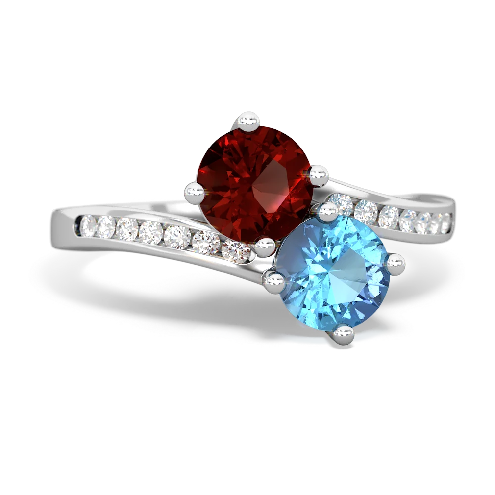 Garnet Channel Set Two Stone 14K White Gold ring R5303