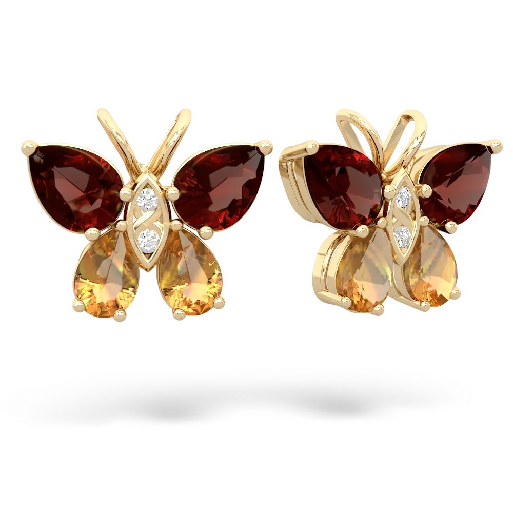 Garnet Butterfly 14K Yellow Gold earrings E2215