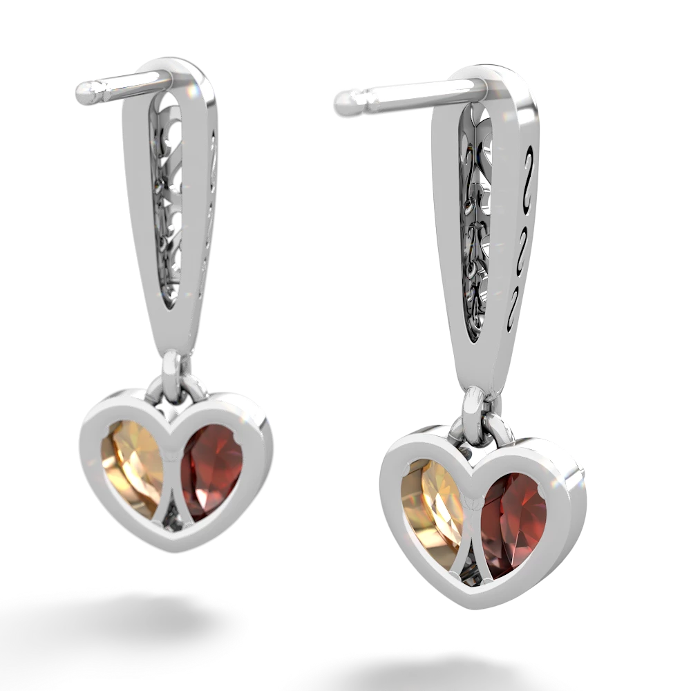 Garnet Filligree Heart 14K White Gold earrings E5070