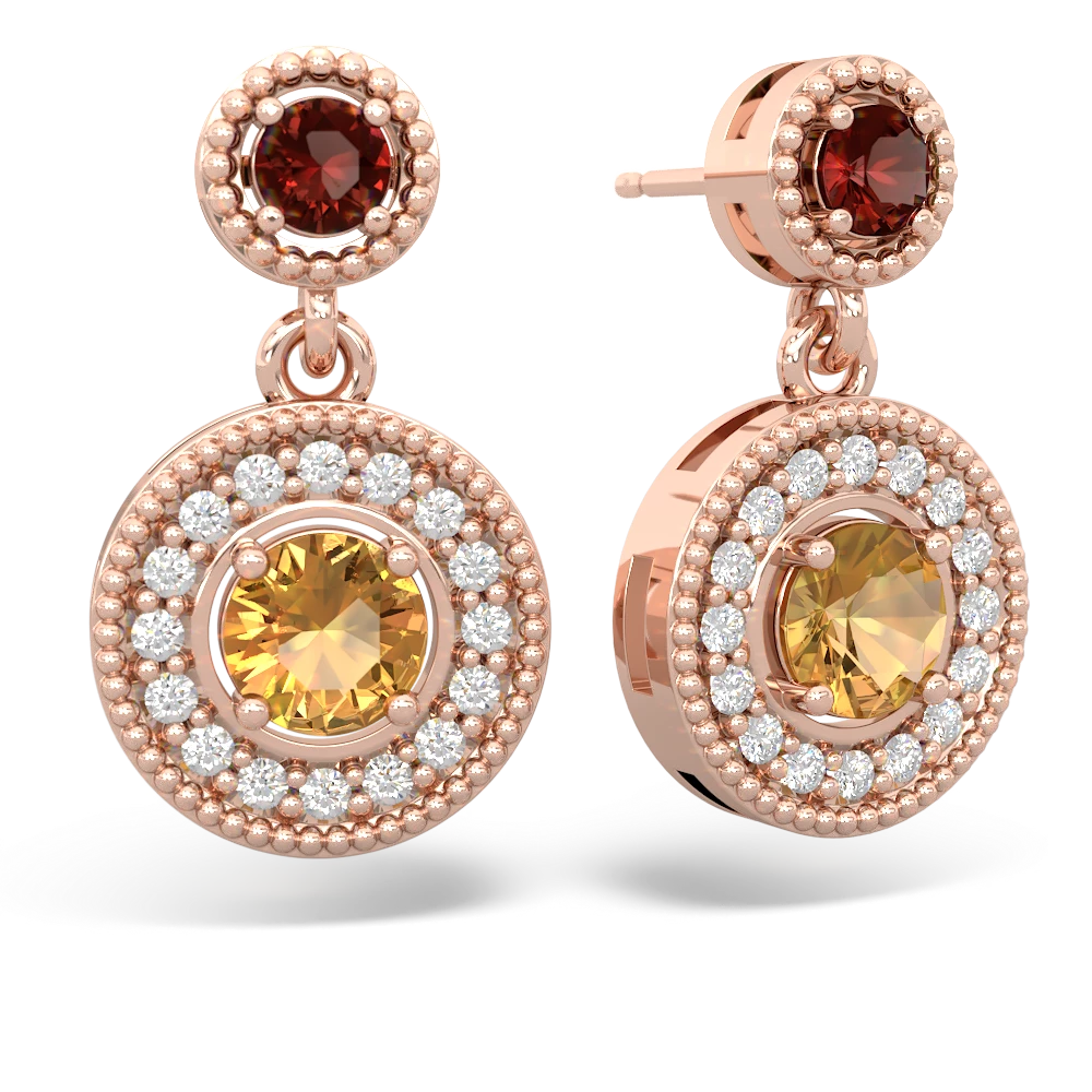 Garnet Halo Dangle 14K Rose Gold earrings E5319