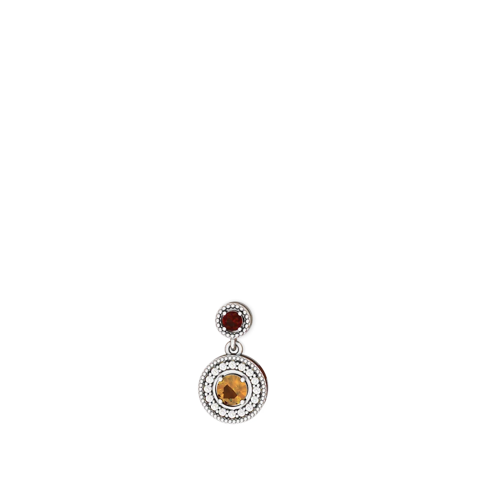 Garnet Halo Dangle 14K White Gold earrings E5319