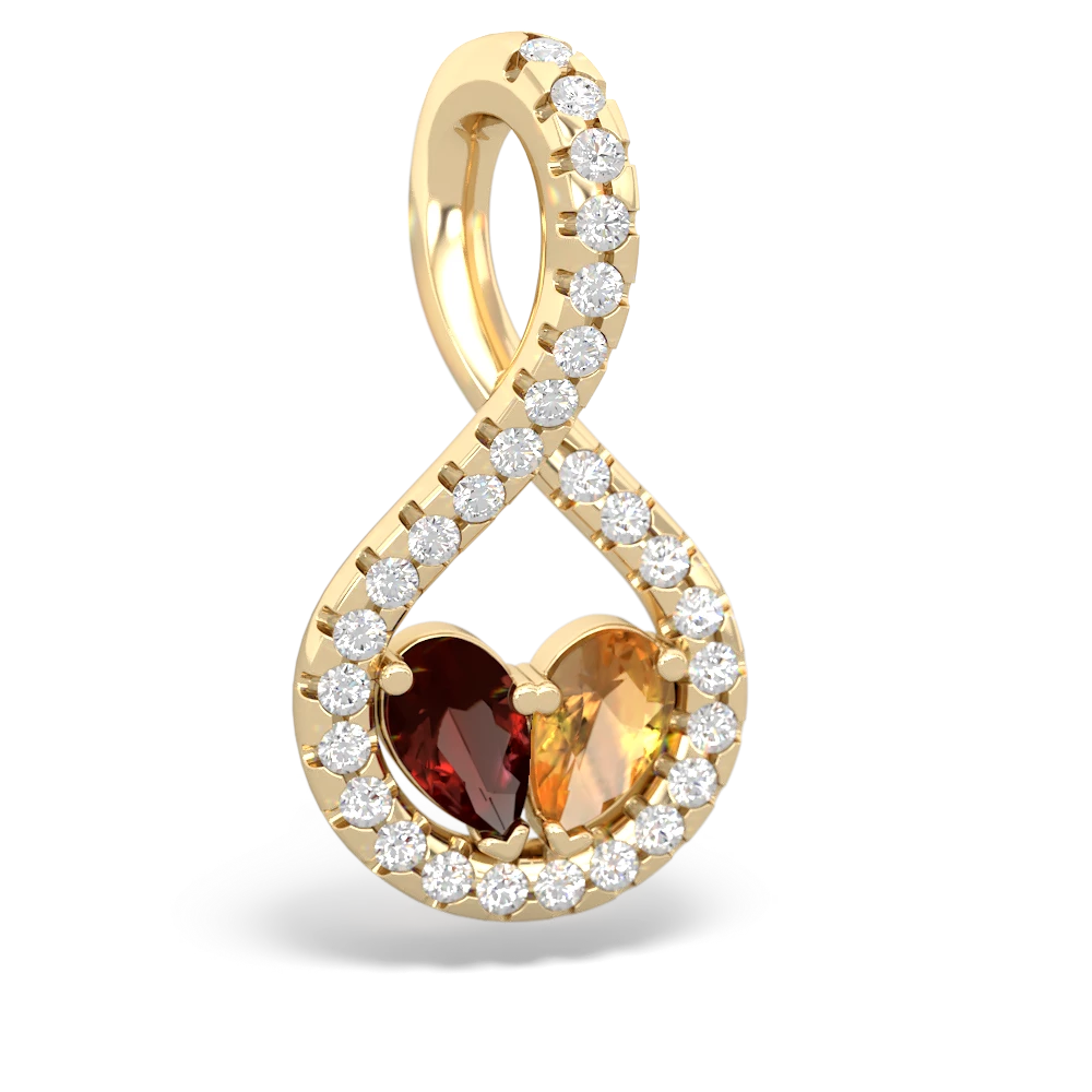 Garnet Pave Twist 'One Heart' 14K Yellow Gold pendant P5360