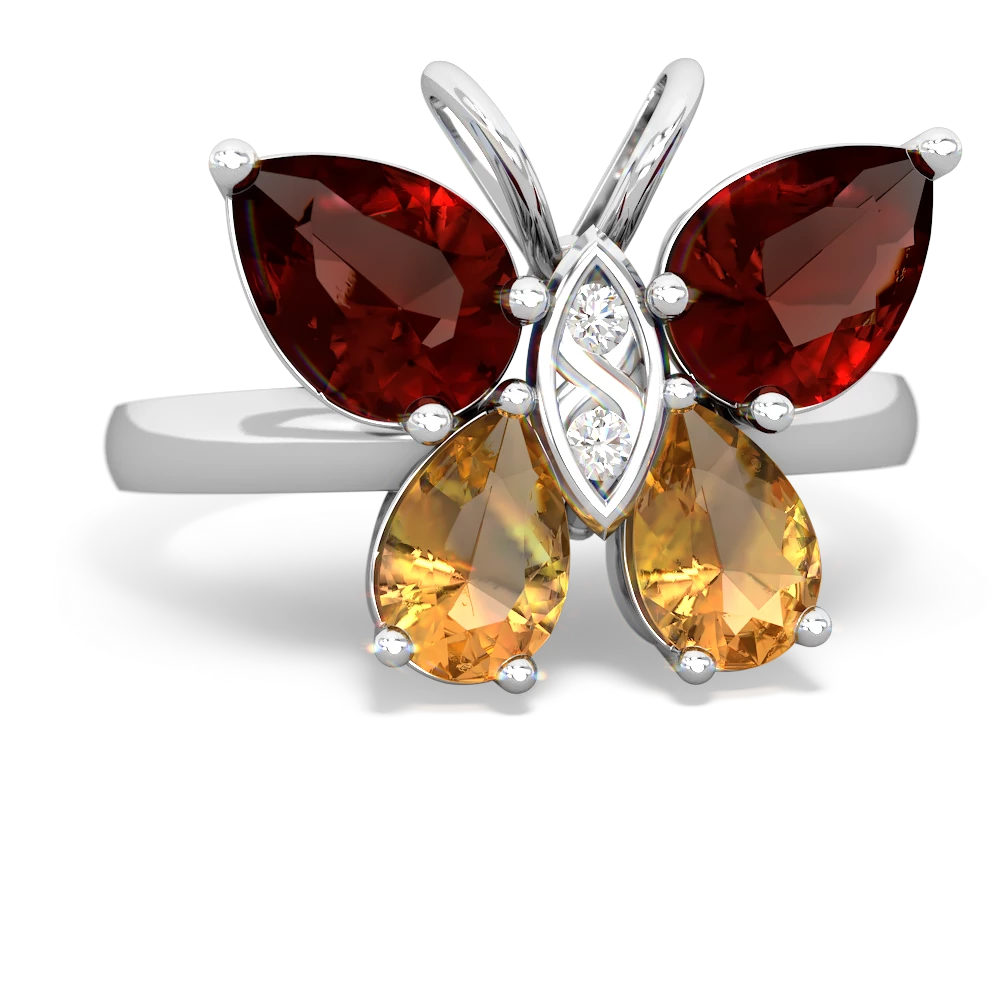 Garnet Butterfly 14K White Gold ring R2215