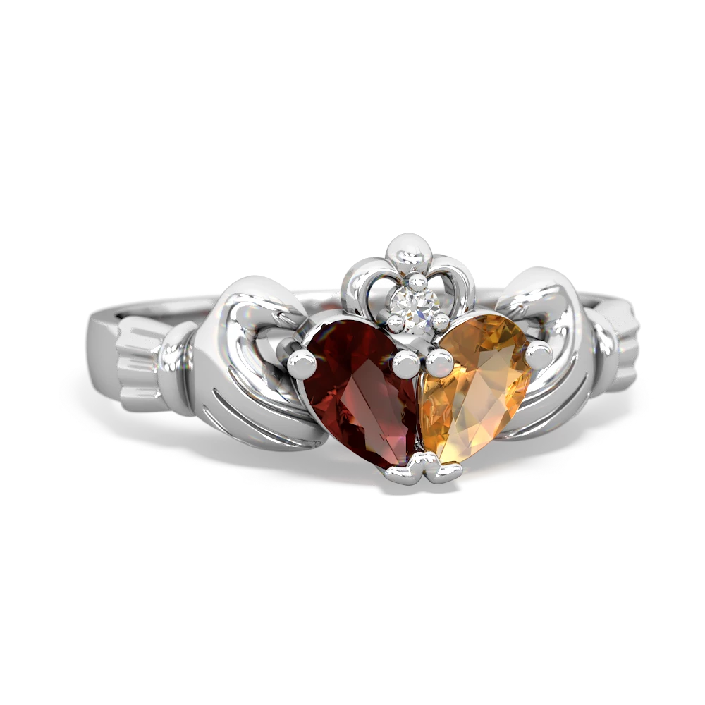 Garnet 'Our Heart' Claddagh 14K White Gold ring R2388