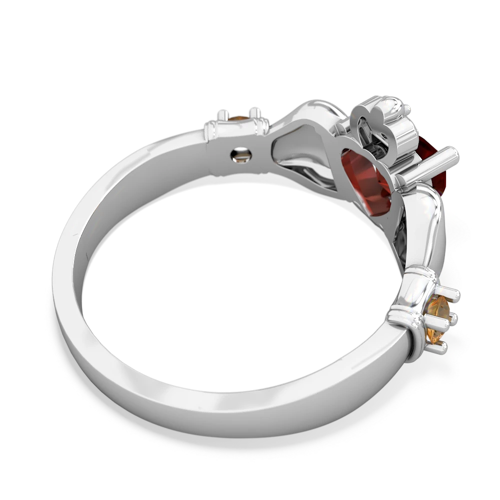 Garnet Claddagh Keepsake 14K White Gold ring R5245