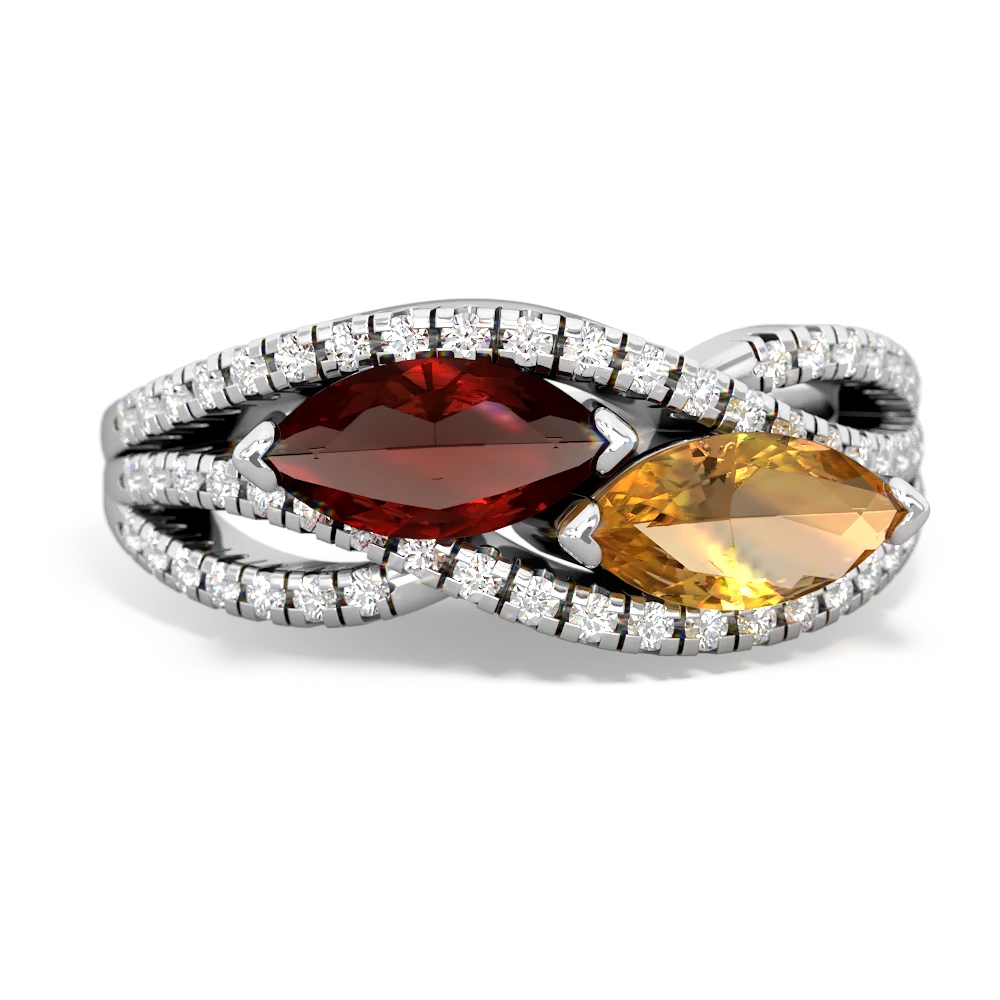 Garnet Diamond Rivers 14K White Gold ring R3070