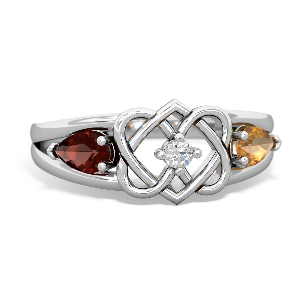 Garnet Hearts Intertwined 14K White Gold ring R5880