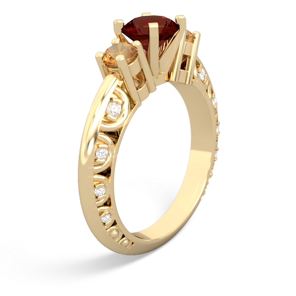 Garnet Art Deco Eternal Embrace Engagement 14K Yellow Gold ring C2003