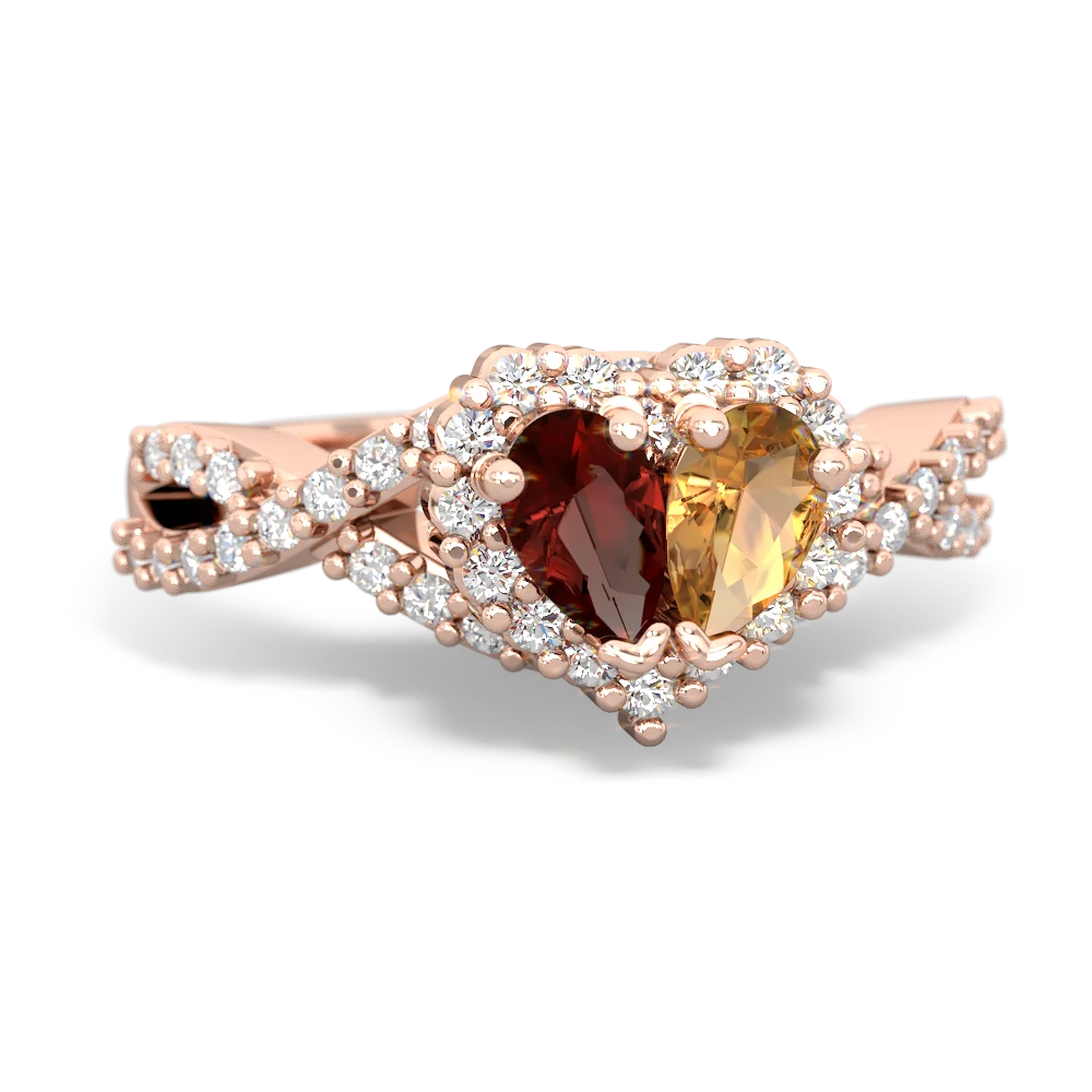 Garnet Diamond Twist 'One Heart' 14K Rose Gold ring R2640HRT