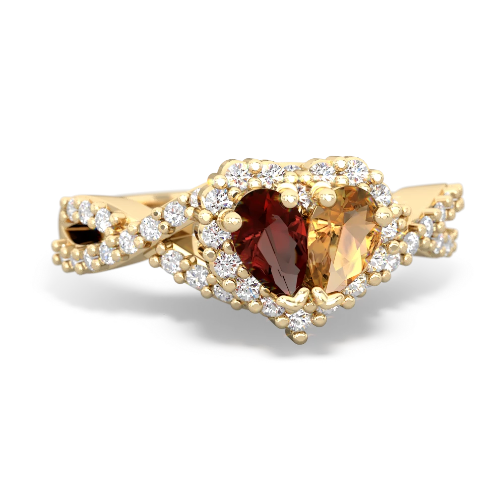 Garnet Diamond Twist 'One Heart' 14K Yellow Gold ring R2640HRT